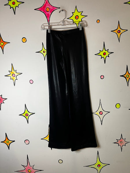 Vintage Stretchy Glam Metallic Black & Purple Rave Disco Bellbottom Flares | S