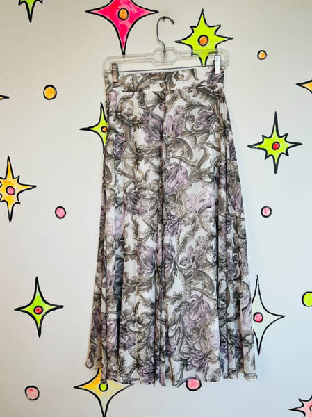 Vintage 70s White & Lilac Floral Whimsy Boho Fairy Grunge Maxi Skirt – Small