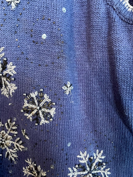 Vintage Christmas Vest Embellished Embroidered Beaded Snowflake Holiday XL