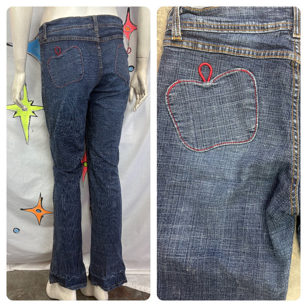 Y2K Apple Bottom Jeans Dark Wash Denim Low Rise McBling Size 8