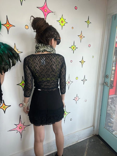 Christian Dior Black Ruffle Skort Lace Whimsy Goth Designer Mini Skirt L