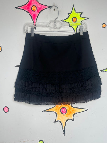 Christian Dior Black Ruffle Skort Lace Whimsy Goth Designer Mini Skirt L