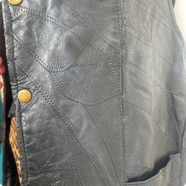 Vintage Black Leather Patchwork Vest Western Goth Grunge Biker - Thrashed XL