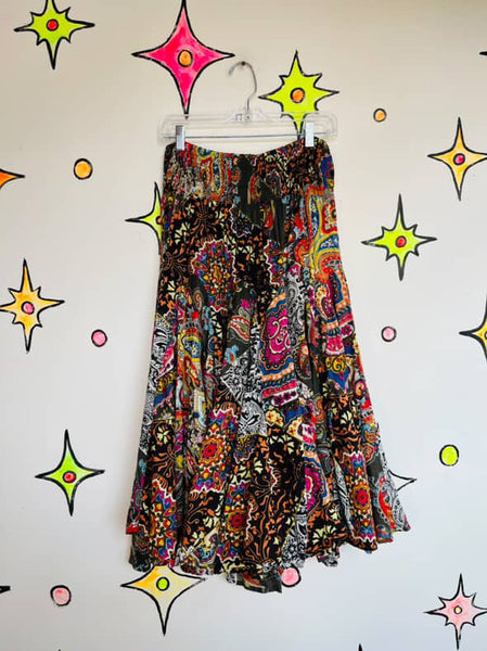 90s Y2K Rainbow Cotton Paisley Patchwork Fairy Boho Grunge Tiered Maxi Skirt | M