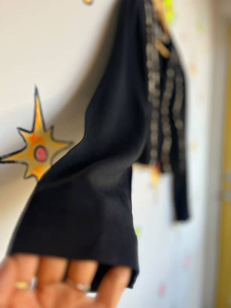 Vintage 80s–90s Black Cropped Blazer with Leopard Stripes Grunge Goth Punk Small