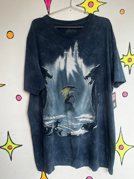 Mountain Dragon T-Shirt Dress Fantasy Graphic Tee Oversized Dragon Nightgown
