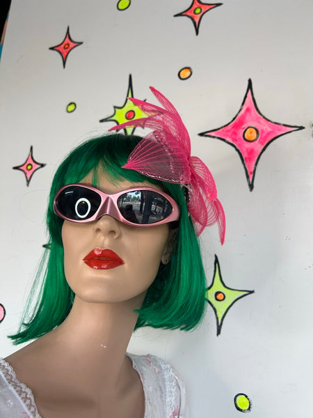 Pink Glitter Fascinator Flower Headpiece Barbiecore Tea Party Glam