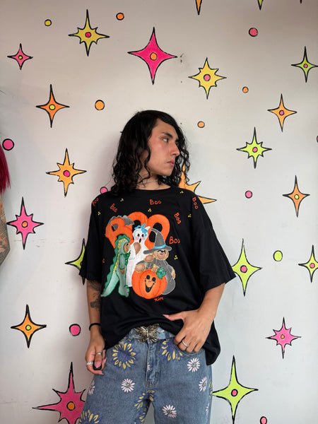 80s Halloween Boo Puffy Paint Tee Tacky Ugly Halloween Shirt Maximalist Goth XL
