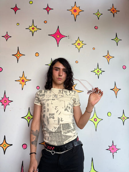 Hot Topic Star Print Tee Y2K Mall Goth Grunge Distressed Baby Tee XS