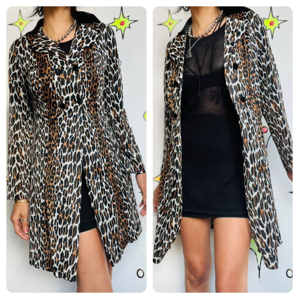 Vintage 60s 70s Sheer Leopard Lingerie Robe - Pin-Up Lounge Glam - Animal Print