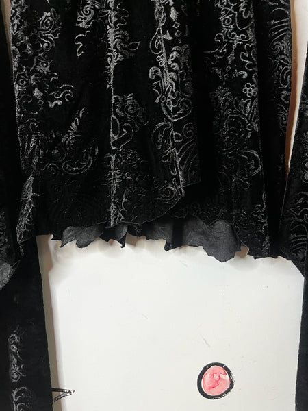 Black Velvet Hooded Goth Mini Dress | Bell Sleeves Witchy Dress | S/M