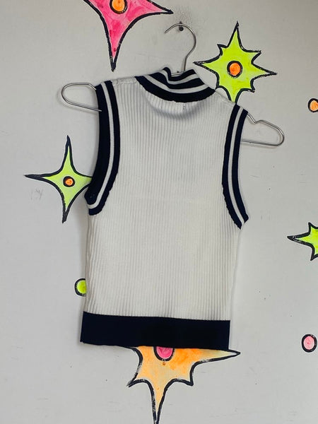 Retro Rib Knit Zip Up Turtleneck Top 90s Preppy Grunge Cropped Sweater S