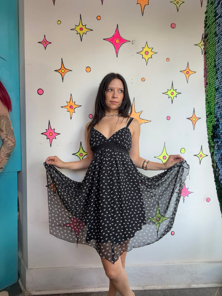 Y2K Butterfly Babydoll Whimsy Goth Fairy Grunge Coquette Sheer Mini Dress S