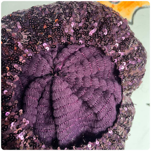 Vintage Purple Sequin French Raspberry Beret – Hat – Y2K Glam Coquette Style