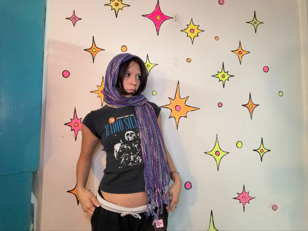 Y2K Purple Metallic Scarf | Fairycore Shabby Chic Boho Wrap