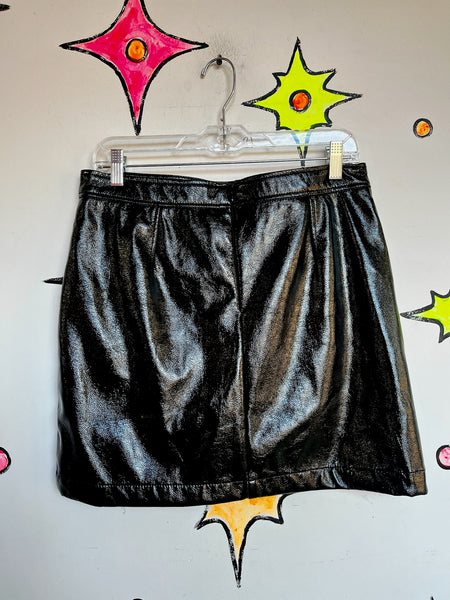 Vintage Y2K Vegan Leather Vinyl Mall Goth Glossy Wet Look Black Mini Skirt L