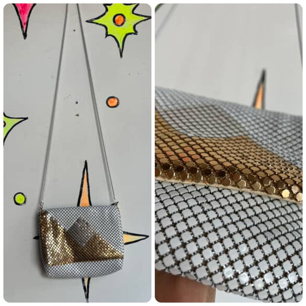 Vintage 80s White Chain Crossbody Purse | Silver & Gold Glam Retro Handbag