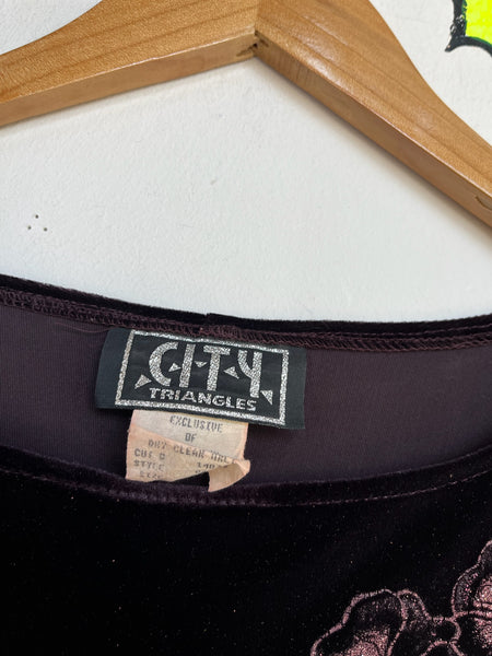 Vintage 90s Plum Velvet Maxi Dress w Glitter – Fairy Grunge Goth Y2K Gown M