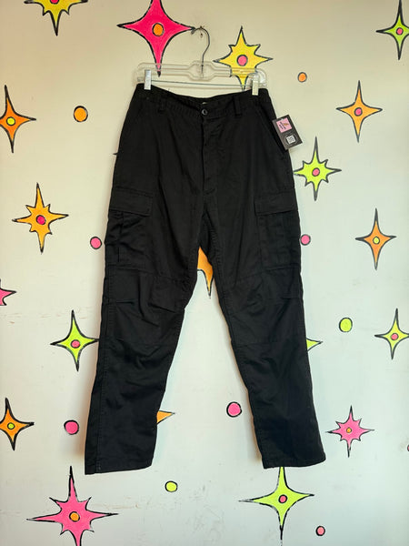 Y2K Black Cargo Pants Grunge Skater Utility Trousers Low Rise Indie Sleaze Baggy L