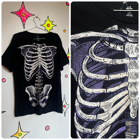 Vintage 90s Y2K | Skeleton Bones Halloween Punk Goth Emo Grunge T Shirt | Size L