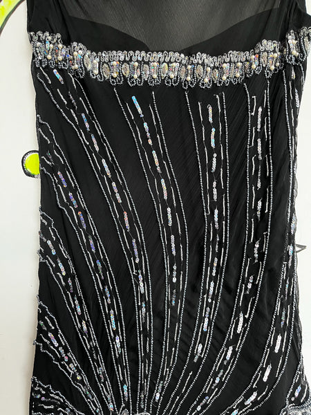 Vintage Y2K Black Sequin Flapper Sheer Dress - Fairy Grunge Whimsy Goth Party M
