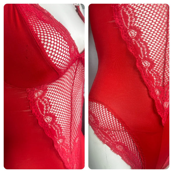 Vintage | Red Sexy Devil Vampire Goth Lace Teddy Lingerie Bodysuit | Size XS