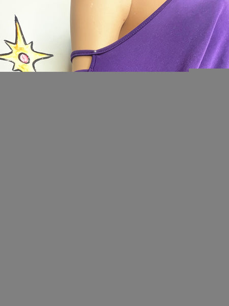 Purple Y2K Off The Shoulder Top Indie Sleaze Glam Stretchy Tunic Top XL
