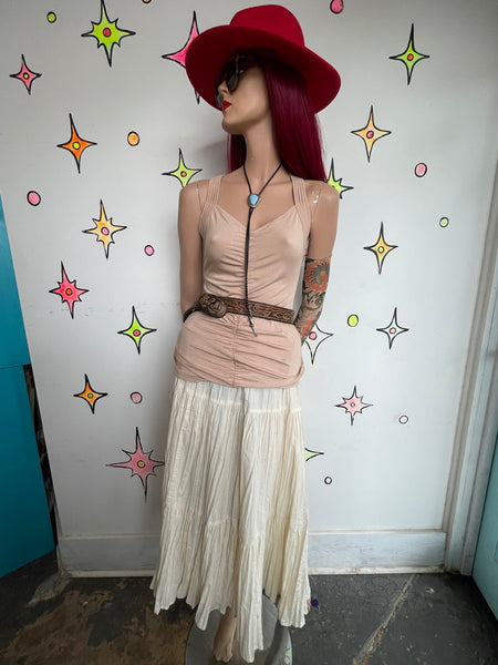 Y2K Beige Tank Top Soft Grunge Boho Fairy Ruched Layering Basic | M