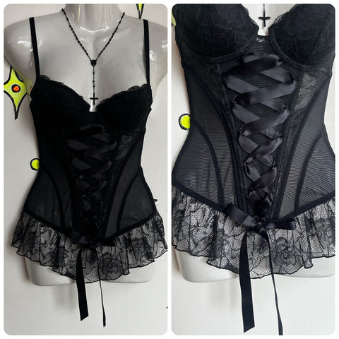 Vintage Y2K | Lace Up Fairy Grunge Lolita Goth Steam Punk Bustier Corset | XS