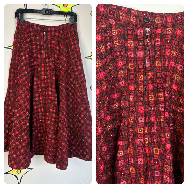 Vintage 50s Red Quilted Skirt | Full Twirl Party Skirt Old Hollywood Glam Pinup Rockabilly S