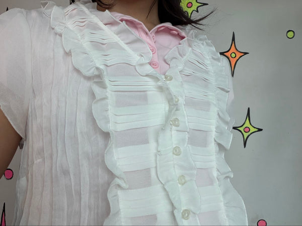 Vintage Y2K Sheer Ruffle Romantic Poet Blouse Edwardian Boho Fairy Top L