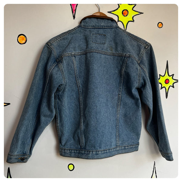 Vintage 80s 90s | London Fog Cropped Leather Collar Denim Jean Jacket | M 12