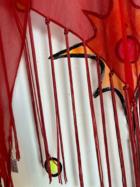 Vintage Red Sheer Fringe Shawl Wrap | Boho Grunge Witchy Goth Western