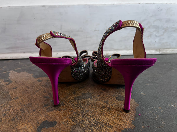 Kate Spade Glitter Peep Toe Heels – Coquette Y2K Sparkly Silver Glam Pumps – 9