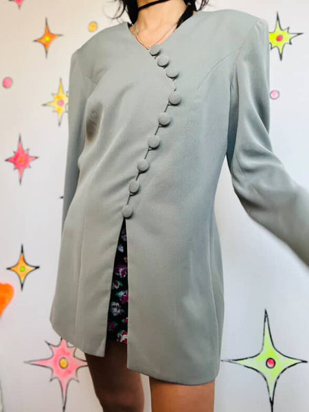 Vintage 80s 90s Gray Asymmetrical Wearable Art Blazer – Office Glam Size 12