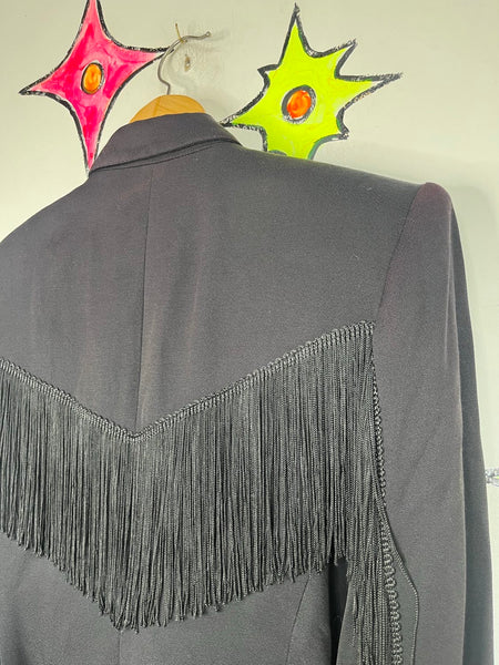 Vintage 80s Western Fringe Blazer Boho Goth Grunge Statement Piece Jacket - L
