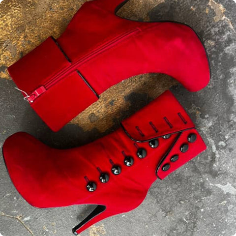 Velvet Red Ankle Boots - Pirate Vampire Goth Victorian Steampunk - Size 8.5