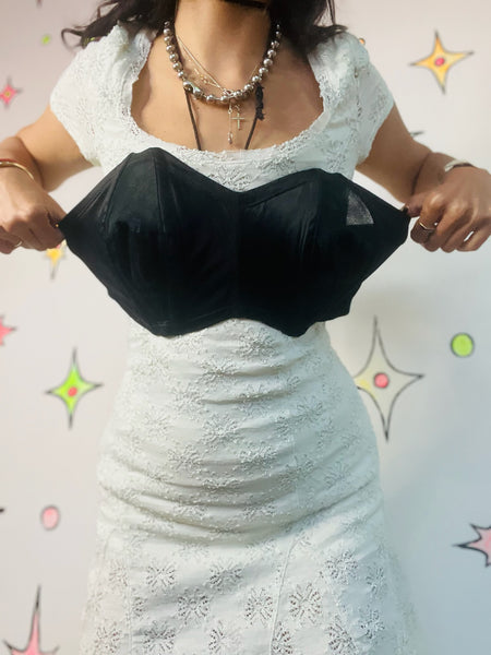 1940 50s Strapless Boned Bullet Bra Vintage Black Pin-Up Lingerie Bustier 34 B - C