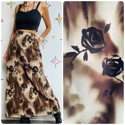 Vintage 90s Brown Floral Fairy Boho Grunge Maxi Skirt – Cottagecore S