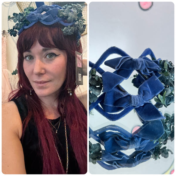1950s Blue Floral Fascinator | Midcentury Headpiece | Vintage Flowered Crown