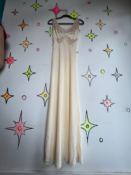 True Vintage 1950s Off-White Full Length Slip Dress Trousseaux Rayon Glam S