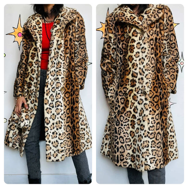 Vintage 70s Leopard Print Vixen Glam Faux Fur Coat – Belted Bombshell Style