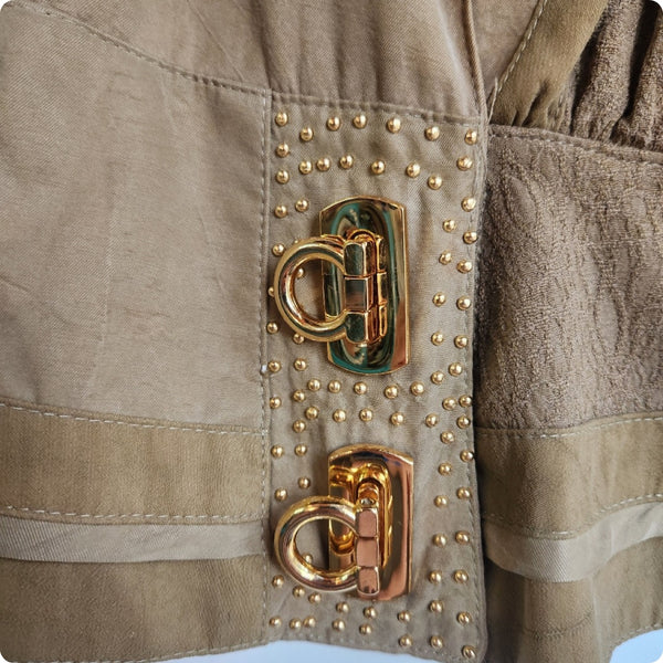 Vintage 80s | Tan Studded Cropped Grunge Punk Bomber Jacket | L