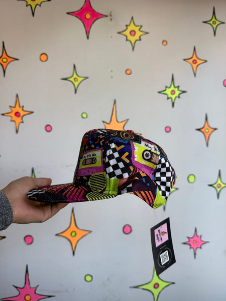 Retro 80s Party Baseball Cap Cassette Tape Rubix Cube Novelty Hat Pop Art