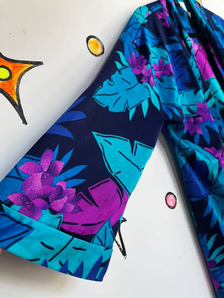 Vintage 70s/80s Teal & Magenta Tiki Hawaiian Night Robe | Retro PJs – M
