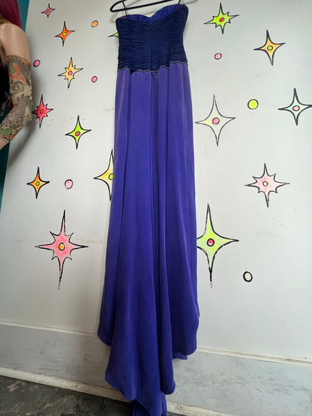 90s Y2K Royal Purple Sweetheart Ruched High Slit Rhinestone Maxi Prom Dress XS/S