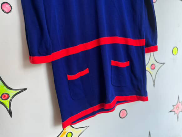 Vintage 60s MOD Space Age Navy Blue Mini Dress w/ Red Stripe – Medium / Large