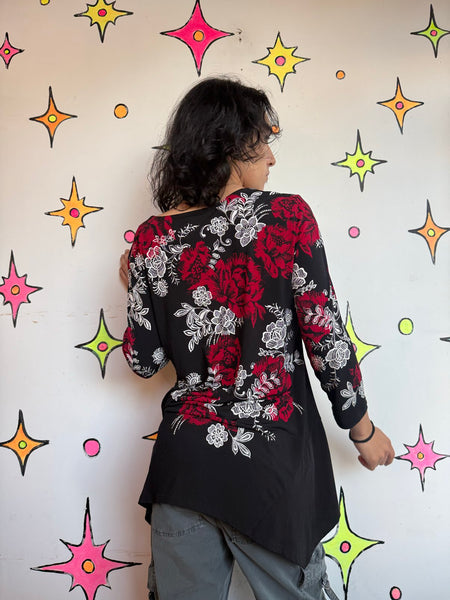 90s Y2K Tattoo McBling Whimsy Goth Grunge Vamp Romantic Stretch Top Blouse ML