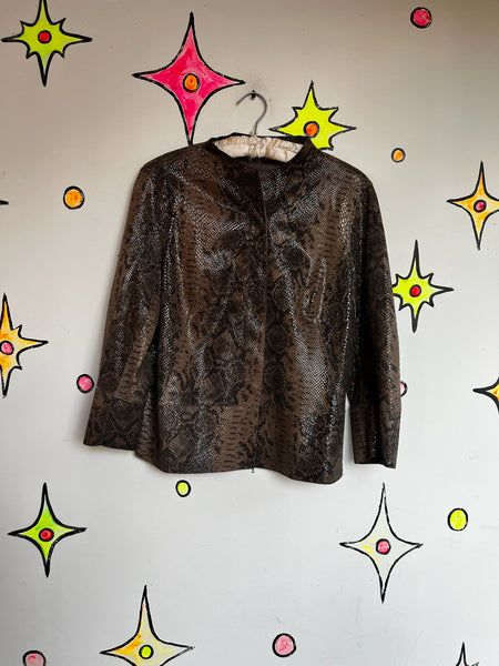 Y2K Vegan Black Faux Leather Jacket Western Embellished Boho Fairy Grunge - XL