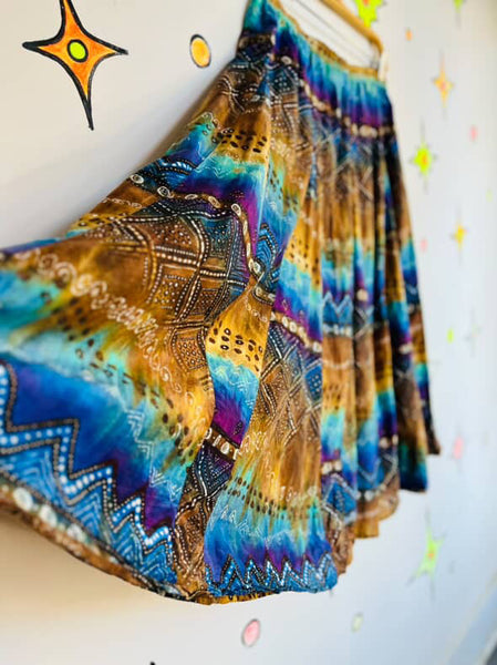 90s Y2K Rainbow – Chicos Tie-Dye Fairy Boho Grunge Cotton Silk Maxi Skirt – M